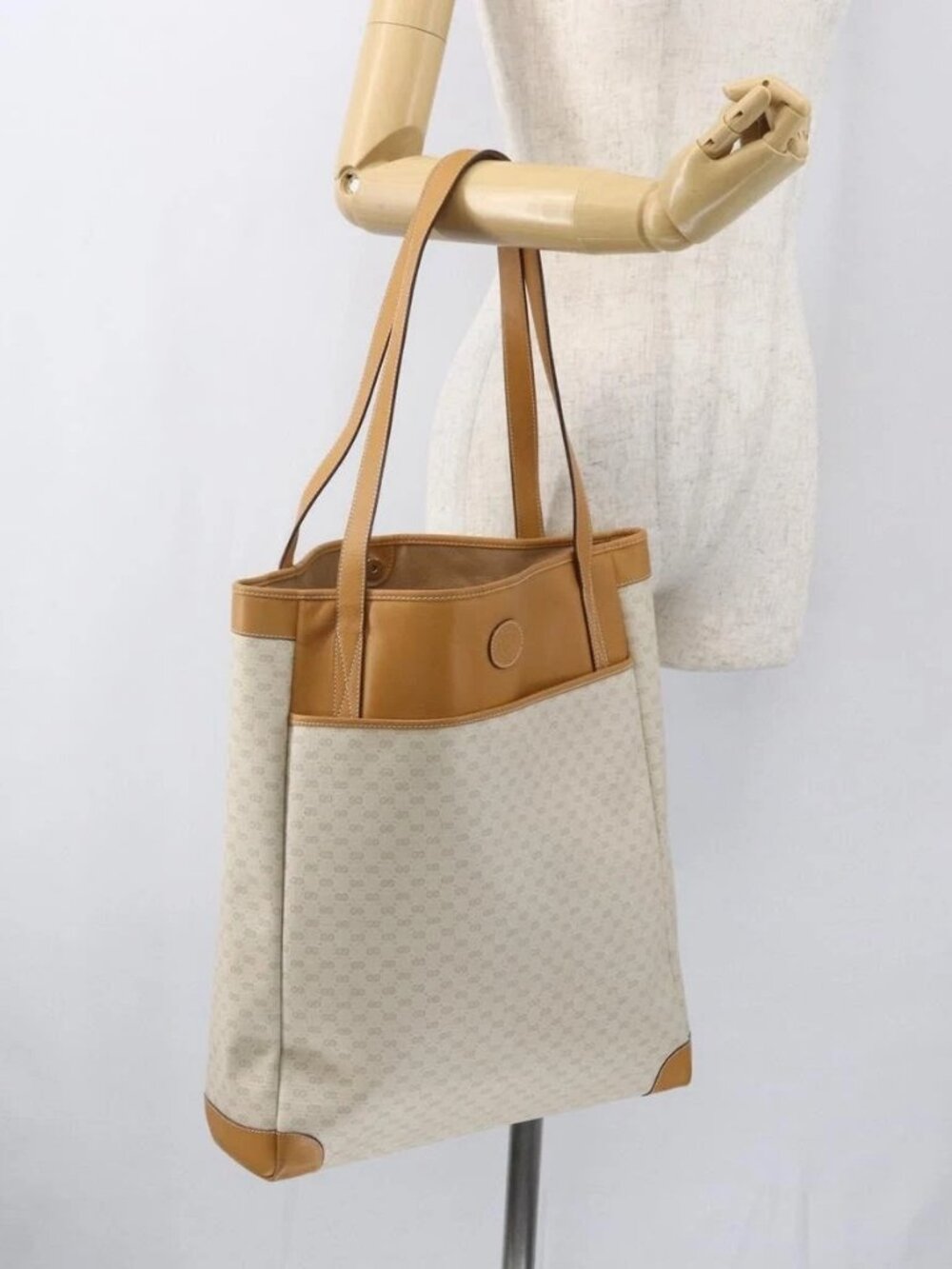 GUCCI Micro GG Supreme Tote Bag PVC Leather Beige Gold 002 115 0135 Auth BA9404 - Picture 14 of 16